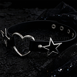 Punk Rock Style Alloy Star Heart Link Imitation Leather Chocker Necklaces&nbsp;NJEW-WH20004-20A