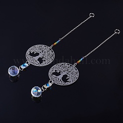 2Pcs 201 Stainless Steel Tree of Life Shape & Rainbow Crystal Glass Hanging Suncatcher&nbsp;HJEW-TA00446