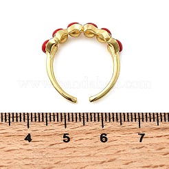 真鍮調整可能なカフリング  エナメル  18KGP本金メッキ  チェリー  10mm  内径: 調節可能&nbsp;RJEW-C143-01B-G