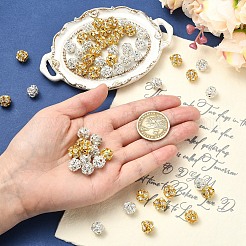 60個2スタイルの真鍮ラインストーンビーズ  ラウンド  ジュエリープロジェクト向け  ゴールデン＆シルバー  9~10x10mm  穴：1.4mm  30個/カラー&nbsp;KK-YW0004-26