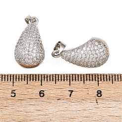 真鍮製マイクロパヴェキュービックジルコニアペンダント  ティアドロップチャーム  プラチナ  20x10.5x11mm  穴：3.5mm&nbsp;KK-D107-01P