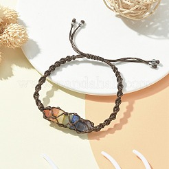 Chakra Theme Bullet Natural Mixed Gemstone Braided Bead Bracelet&nbsp;BJEW-TA00315