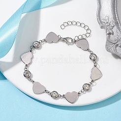 Stainless Steel Heart Link Chain Bracelet with Cubic Zirconia&nbsp;BJEW-JB10170