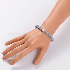 天然石ストレッチブレスレット  真鍮テクスチャードビーズ  銀色のメッキ  アクアマリン  49mm&nbsp;X-BJEW-JB01699-05