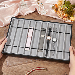 10 Grids Rectangle PU Leather Watch Straps Necklace Bracelet Display Tray&nbsp;ODIS-NB0001-38A
