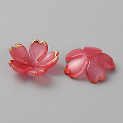 アクリルビーズキャップ  5枚花びらの桜  サクランボ色  18x19x6mm  穴：1.4mm&nbsp;OACR-CJC0002-04A