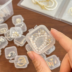 ミニ透明プラスチックビーズ容器  ピアス用  リング  ブレスレット収納  正方形  ホワイト  3.5x3.5cm&nbsp;X-PW-WG74209-01