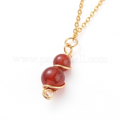 ナチュラルカーネリアン/レッドアゲートペンダントネックレス＆ダングルイヤリングジュエリーセット  銅線と  金メッキ真鍮のピアスフックとアズキチェーン  ラウンド  ネックレス：18.27インチ〜18.89インチ（46.4~48cm）  ピアス：43mm  ピン：0.8mm&nbsp;SJEW-JS01060-01