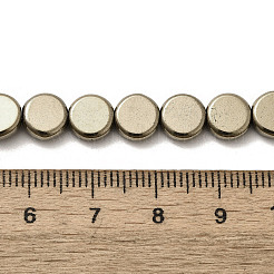 電気めっき合成非磁性ヘマタイト ビーズ 連売り  フラットラウンド  ライトゴールドメッキ  7x2.5mm  穴：0.8mm  約55個/連  15.94''（40.5センチメートル）&nbsp;G-L613-L01-01C