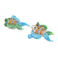 手作りランプワークペンダント  魚  ディープスカイブルー  36~38x46~47x13~14mm  穴：2~2.5mm&nbsp;LAMP-A004-02J