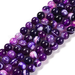 天然石縞瑪瑙/バンデットアゲートビーズ連売り  染め  ラウンド  インディゴ  6mm  穴：1.2mm  約61~62個/連  14.37~14.76''（36.5~37.5センチメートル）&nbsp;G-H037-A02-03