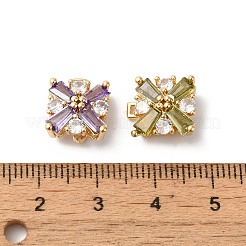 真鍮製チャーム  ガラスと  正方形  ゴールドカラー  ミックスカラー  12.5x11x7mm  穴：2x1.5mm&nbsp;KK-C062-009G