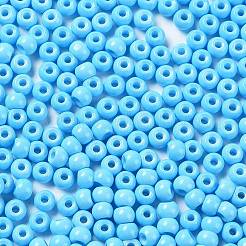 焼付塗装ガラスシードビーズ  ラウンド  空色  4x3mm  穴：1.2mm  約7650個/ポンド&nbsp;SEED-H002-I-B504