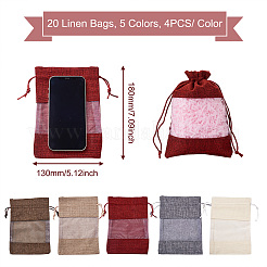 20Pcs 5 Colors Burlap Packing Pouches&nbsp;ABAG-CW0001-01