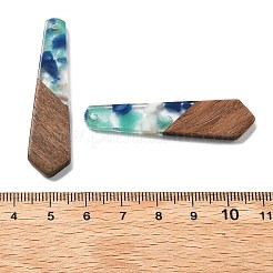 樹脂とクルミのペンダント  台形  ミックスカラー  48.5x12x2.5mm  穴：2mm&nbsp;FIND-R051-06