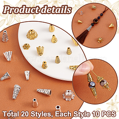 チベットスタイルのビーズキャップ200種類20個  鉛フリー＆カドミウムフリー  ミックスカラー  7~18x5~12mm  穴：1~6.5mm  10個/スタイル&nbsp;TIBE-PH0002-25