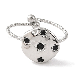 女性用304ステンレススチール調節可能リング  ラインストーン付き  フラットラウンド  ステンレス鋼色  調整可能&nbsp;RJEW-F166-10P-01