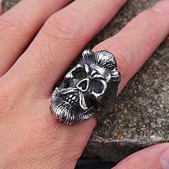 男性用合金フィンガー指輪  老人の頭蓋骨  アンティークシルバー  usサイズ11（20.6mm）&nbsp;FS-WG31163-01