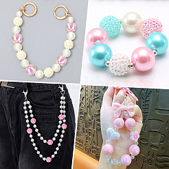 DIYジュエリー作成キット  アクリル、樹脂、真鍮、プラスチック、ポリマークレイのラインストーンビーズを含む  ショッキングピンク  6~12x3.8~10mm  穴：1~2mm&nbsp;DIY-PA0001-95C