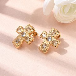 6 Pairs 304 Stainless Steel Cubic Zirconia Cross Stud Earrings&nbsp;EJEW-P330-01A
