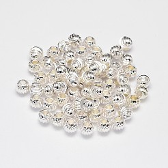 ラックメッキ真鍮波形丸型スペーサービーズ  銀  4mm  穴：1.5mm&nbsp;X-KK-I600-4mm-S-RS