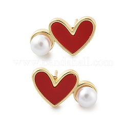 Heart Brass Stud Earrings&nbsp;EJEW-C141-01G-03