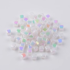環境に優しいポリスチレンアクリルビーズ  ABカラー  キューブ  ホワイト  4x4mm  穴：1mm  約800個/50g&nbsp;X-PL337AB-1