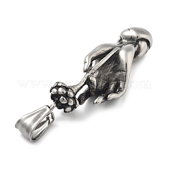 304ステンレスペンダント  蓮のチャームを持つ手  アンティークシルバー  41.5x17x11mm  穴：9.5x4.5mm&nbsp;STAS-V008-13AS