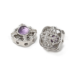 真鍮パヴェ天然アメジストマルチ連リンク  プラチナ  正方形  14x14x10mm  穴：1.8mm&nbsp;KK-D366-01P-J