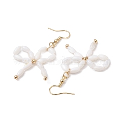 Dyed Natural Shell Beaded Bowknot Dangle Earrings&nbsp;EJEW-TA00501