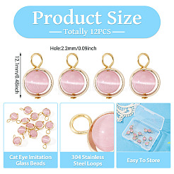 12Pcs Brass & Glass Imitation Cat Eye Round Charms&nbsp;PALLOY-TAC0237-04