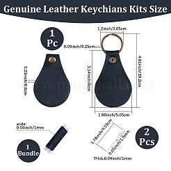 レザーキーホルダー1個  鉄針2本とワックスコード1束付き  キーホルダーカード用  ティアドロップ  アンティークブロンズ  ブラック  102mm&nbsp;AJEW-WH20020-344F