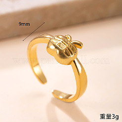 304ステンレススチールカフオープンリング  りんご  ゴールドカラー  内径：15~20mm&nbsp;WGE8465-01