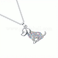 合金のカラフルなラインストーンのかわいい犬のペンダントネックレス  プラチナ  17.72インチ（45cm）&nbsp;FS-WG0BEF0-01