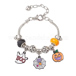 ハロウィン合金エナメルチャームブレスレット  女性用真鍮製ヨーロピアンスタイルブレスレット  樹脂ヨーロッパのビーズ付き  ミックスカラー  6-7/8インチ（17.4cm）&nbsp;BJEW-JB12009-02