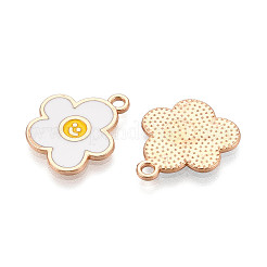 合金とエナメルのペンダント  花  カドミウムフリー＆鉛フリー  ゴールドカラー  ホワイト  17x14.5x1mm  穴：1.6mm&nbsp;ENAM-T021-32A-G