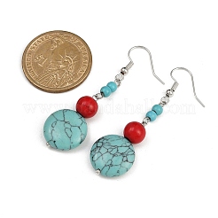 Brass Synthetic Turquoise Dangle Earrings&nbsp;EJEW-JE06589-02