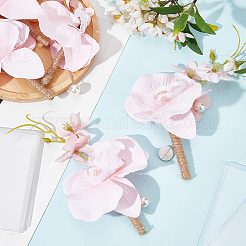 絹布 造花 ブートニエール  プラスチックと鉄のブローチ付き  結婚式のための  パーティーの装飾  PVC IDカードホルダー付き  パールピンク  200x88x60.5mm  6pc&nbsp;AJEW-DR0001-55B
