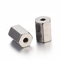 変色しにくい201ステンレススチールビーズ  六角  ステンレス鋼色  8x5.5x5.5mm  穴：1.6mm&nbsp;STAS-P223-10P
