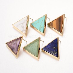 トライアングルブラスナチュラル＆シンセティックミックスストーンスタッドピアス  23x26.5x3.5mm  ピン：0.8mm&nbsp;EJEW-O072-01
