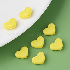 不透明なアクリルビーズ  染め  単語「love」付けのハート  きいろ  10x13.5x4.5mm  穴：1.8mm  約1715個/373g&nbsp;LS-MACR-S373-128-S10