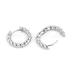 女性用ツイストリング真鍮フープピアス  プラチナ  20x3.5mm&nbsp;EJEW-B056-15P