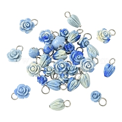 30個 3スタイル 合成シェルペンダント  花  304ステンレススチール製金具付き  ブルー  10~14mm  穴：3mm  10個/スタイル&nbsp;PALLOY-YW00133
