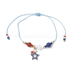 Independence Day Natural Carnelian & White Jade & Dyed Yellow Jade Gemstone Round Beads Braided Bracelets&nbsp;BJEW-MZ00178-03