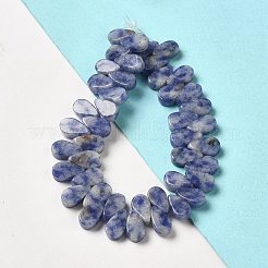 天然ブルースポットジャスパービーズ連売り  ティアドロップ  トップ掘削  9~10x5~5.5x3.5~4mm  穴：0.7mm  約40~48個/連  7.09~7.28''（18~18.5cm）。&nbsp;G-B064-B59