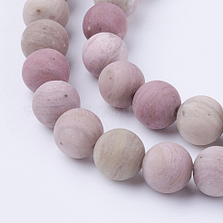 Frosted Natural Rhodonite Round Bead Strands&nbsp;G-G735-09F-8mm