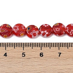 ハンドメイドミッレフィオーリ ランプワークビーズ連売り  フラットラウンド  ファイヤーブリック  7.5~8x3mm  穴：0.6mm  約48個/連  14.06''~14.17''（35.7~36センチメートル）&nbsp;LAMP-G166-17A-05