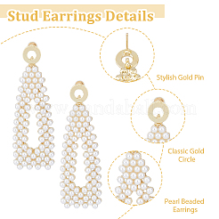 4 Pairs 4 Style Golden Alloy Geometry Dangle Stud Earrings with Plastic Imitation Pearl Beaded for Women&nbsp;EJEW-FI0002-57