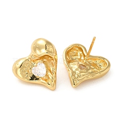 Brass with Cubic Zirconia Heart Stud Earrings&nbsp;EJEW-G382-24G