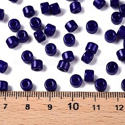 不透明ベーキングペイントガラスシードビーズ  丸い穴  シリンダー  ダークブルー  4x5.5mm  穴：1.8mm  約2500個/ポンド&nbsp;SEED-T008-02V
